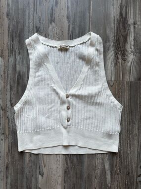 Women’s Free People Intimates White Ribbed Cropped Tanktop Buttons Medium